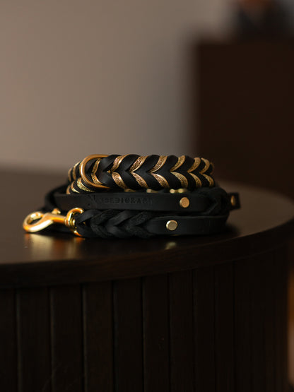 Fast halsband - Svart & Guld 39cm