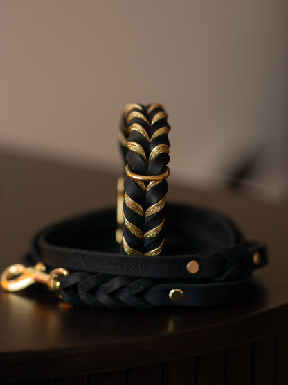 Fast halsband - Svart & Guld 39cm
