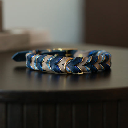 Fast halsband - Mörkblå & Greige (41+8,5 cm)