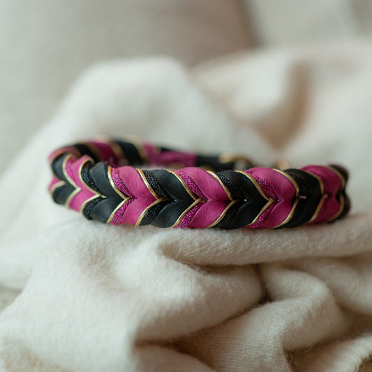 Halvstryp - Svart & Starkrosa 37+9cm