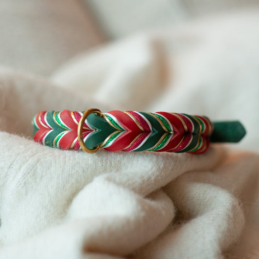 Fast halsband - Grön & Röd 30+5cm