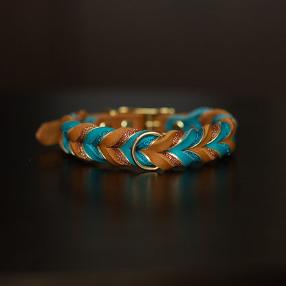 Fast Halsband 15mm - Cognac & Turkos 32 + 7