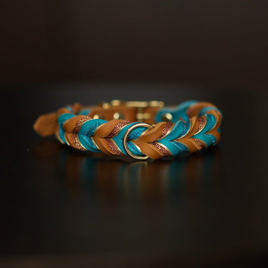 Fast Halsband 15mm - Cognac & Turkos 32 + 7